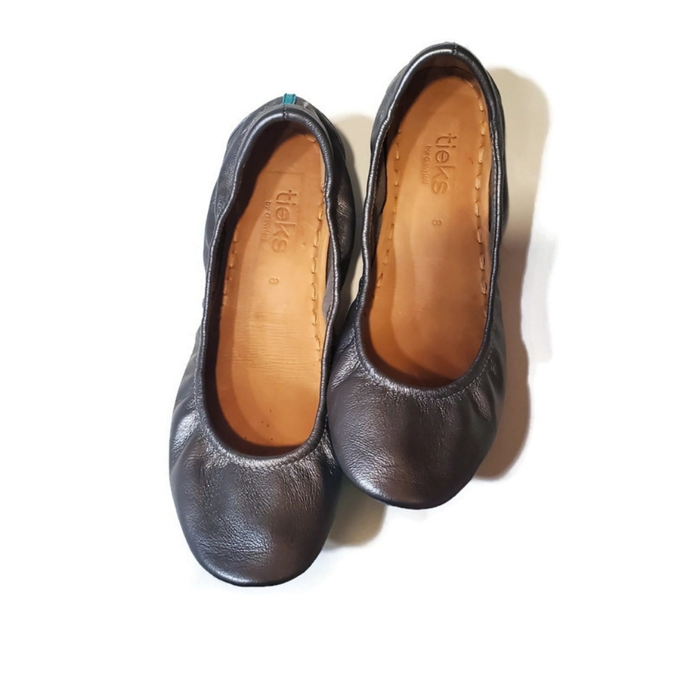 Tieks Women's Metallic Gray Shimmering Leather Comfortable Ballet Flats Size 8